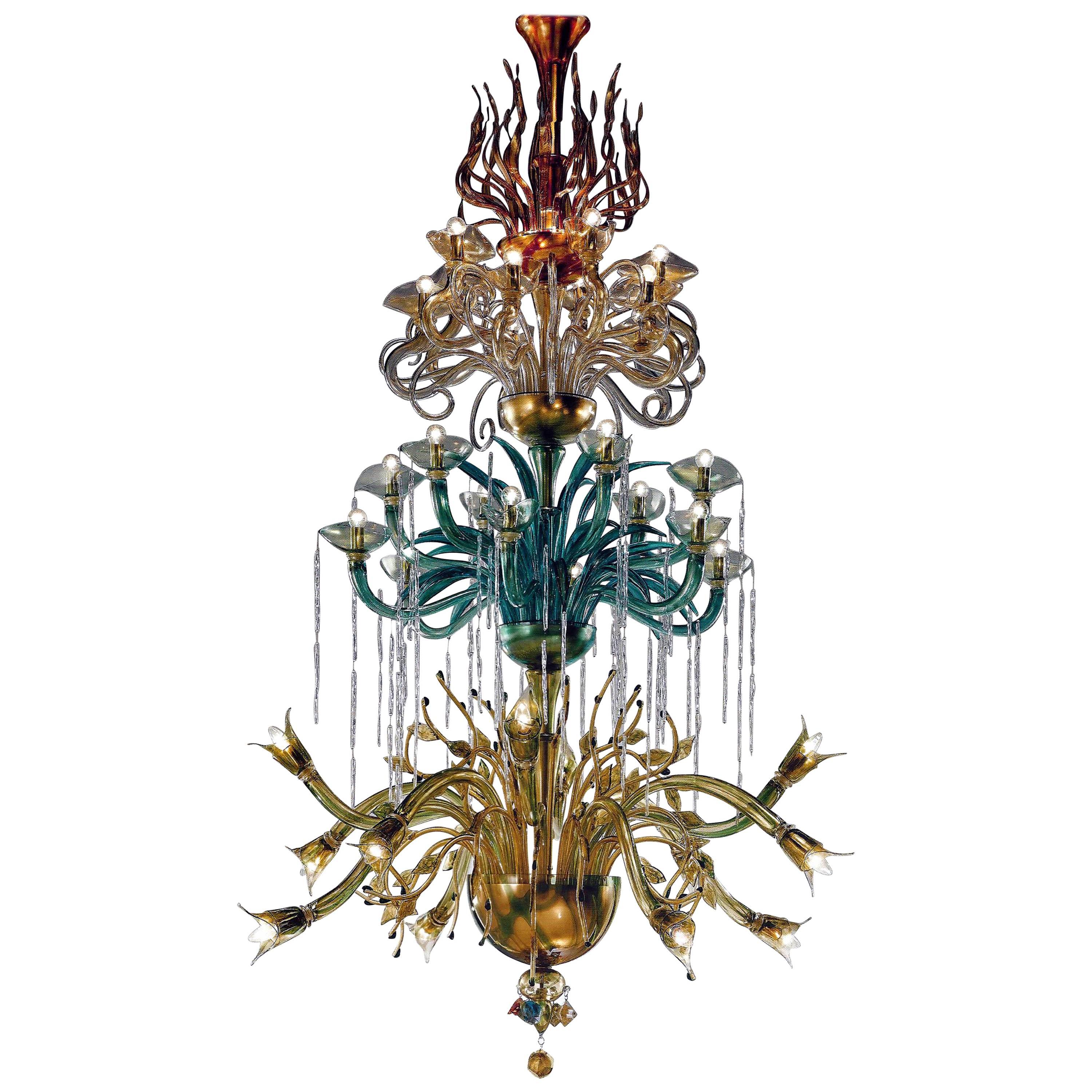 Custom Italian, Murano / Venetian Glass Chandelier, "Earth, Water, Air and Fire" For Sale