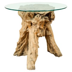 Rustic Architectural Tree Root Driftwood Pedestal Table, Glass Top Not Included