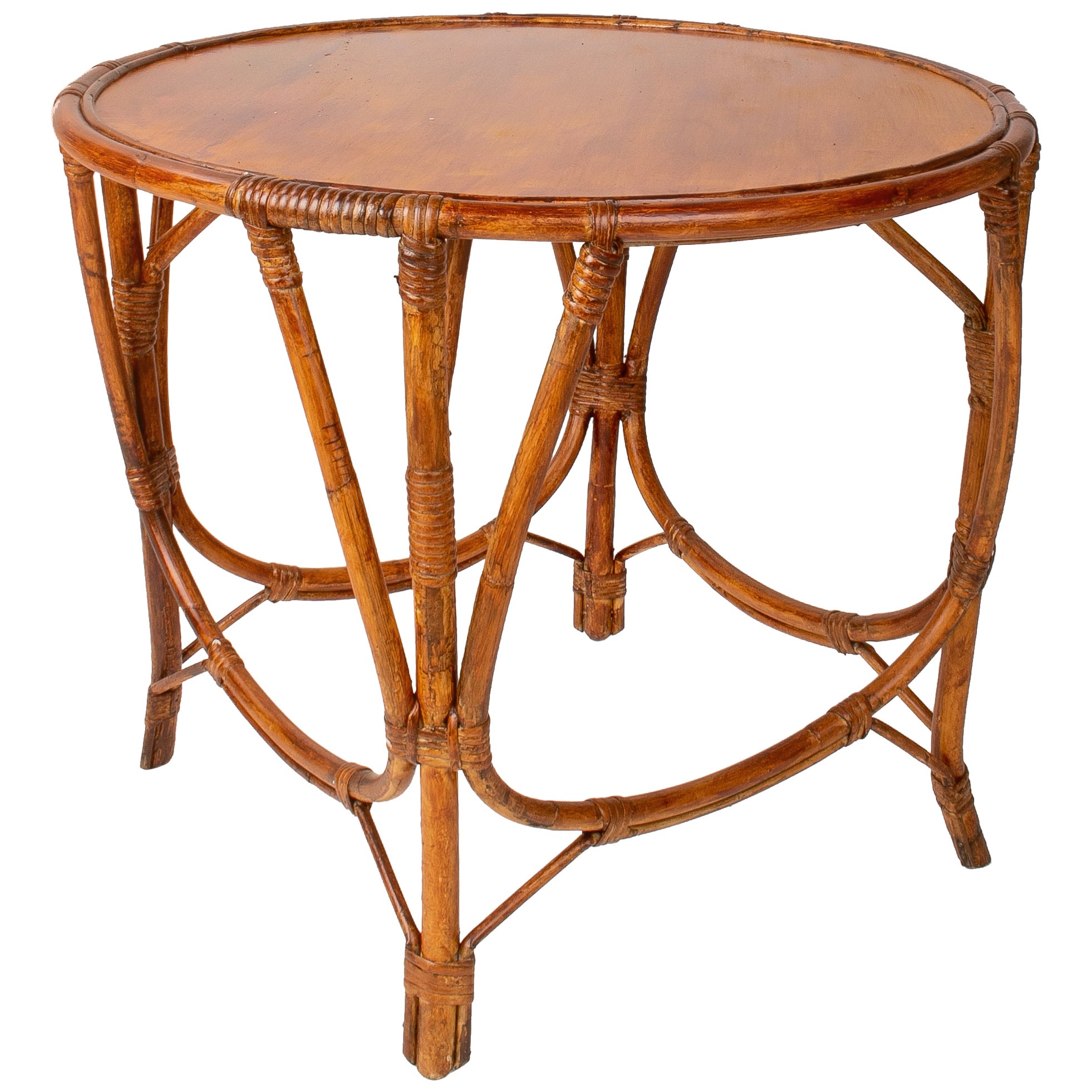 Graceful Sculptural Side Round Table in Walnut and Bamboo by Ambianic