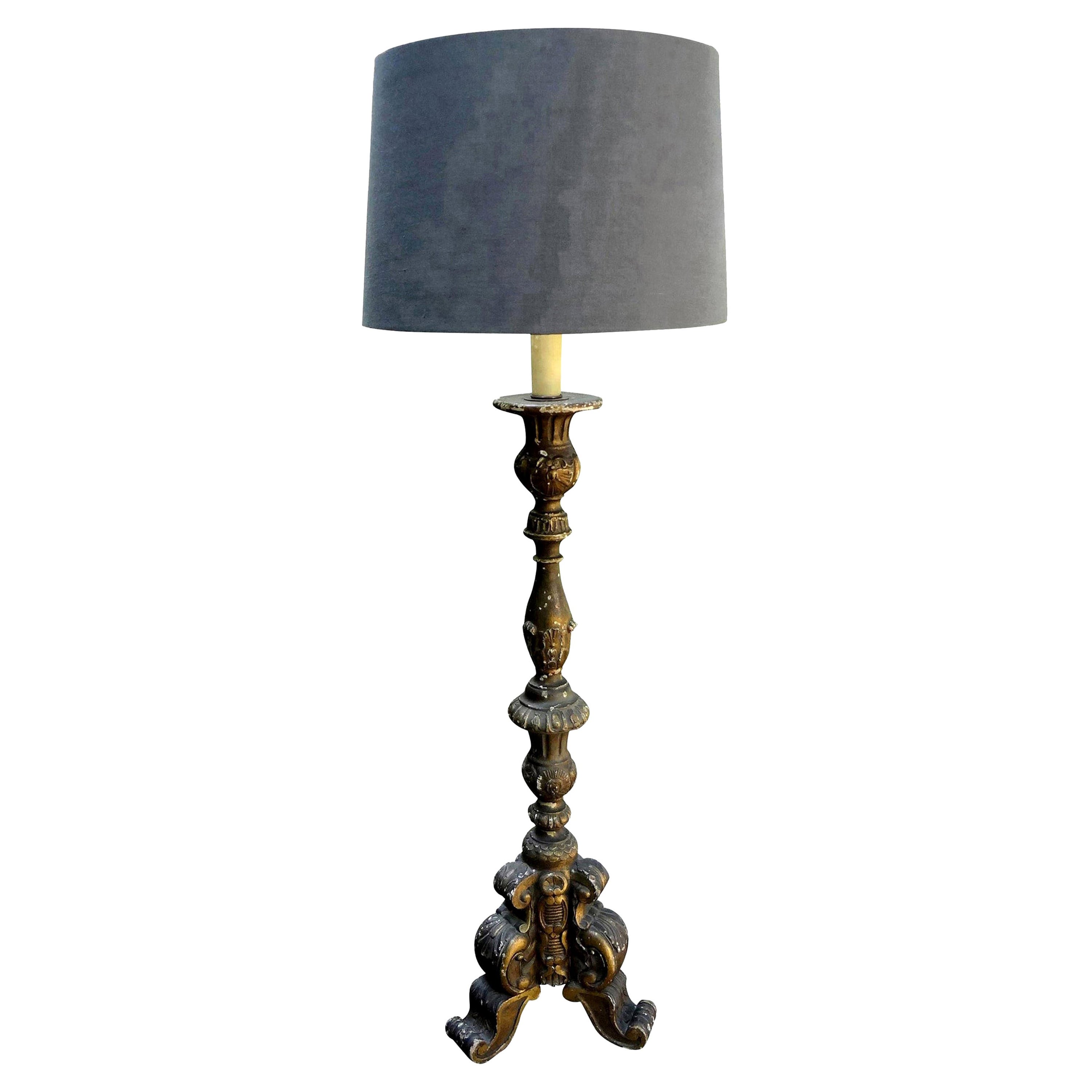 Lampe italienne en bois doré du 19e siècle