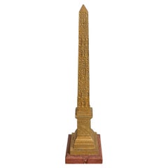 Grand Tour Gilt Metal Luxor Obelisk on a Rouge Marble Base