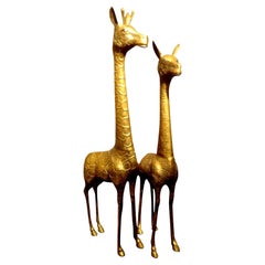 Retro Pair of Hollywood Regency Brass Giraffes