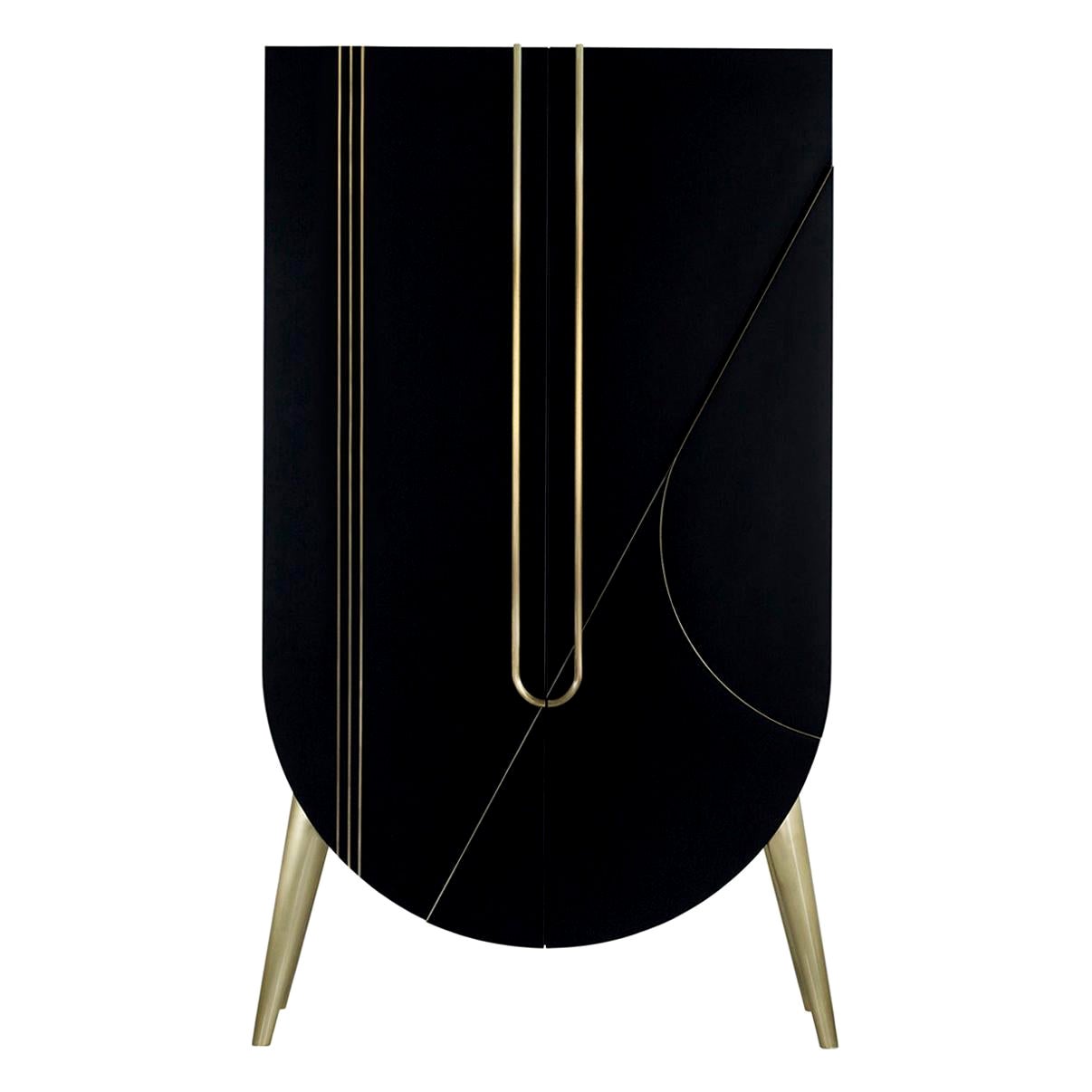 Modern Saqris Bar Cabinet, Black and Brass, Handmade in Portugal by Greenapple For Sale