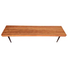 Midcentury Solid Wood Bench with Ebonized Wood Legs, Italy