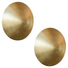Pair of Custom Perforated Metal Brass Conical or Convex Sconces