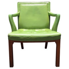 Vintage Beautiful Edward Wormley Armchair, Green Leather Chair, Dunbar, Mahogany