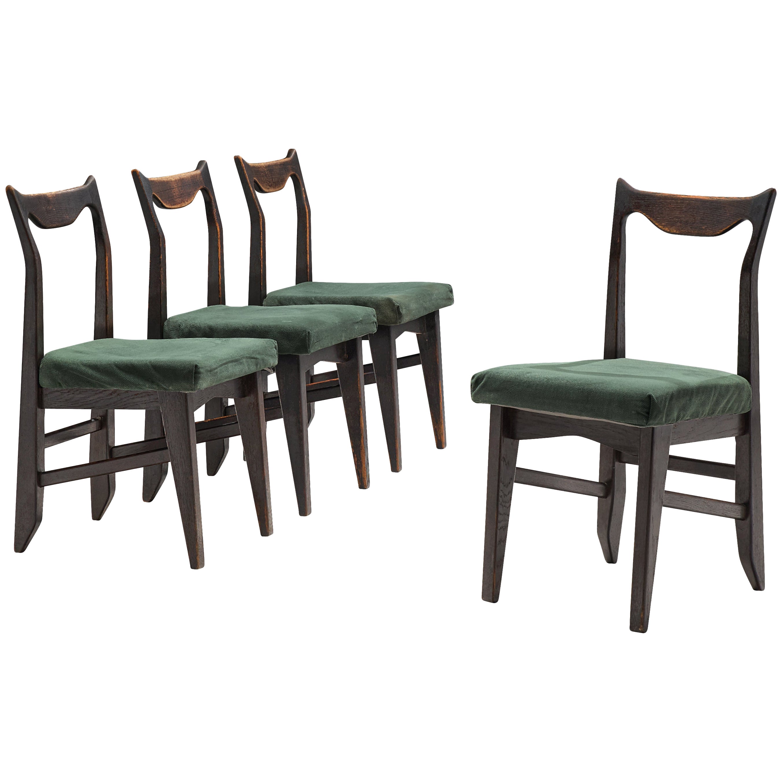 Large Set of Dining Chairs in Solid Oak by Guillerme et Chambron For Sale at 1stDibs