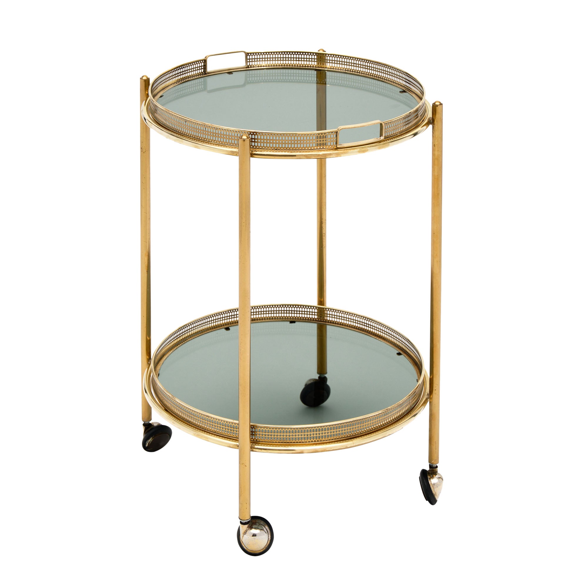 French Vintage Round Brass Bar Cart at 1stDibs