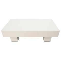 Mid Century Modern Double Pedestal Thick Cream Off-White Lacquer Coffee Table
