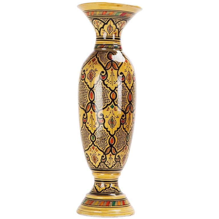 Vintage Moroccan Pottery Yellow Vase For Sale at 1stDibs