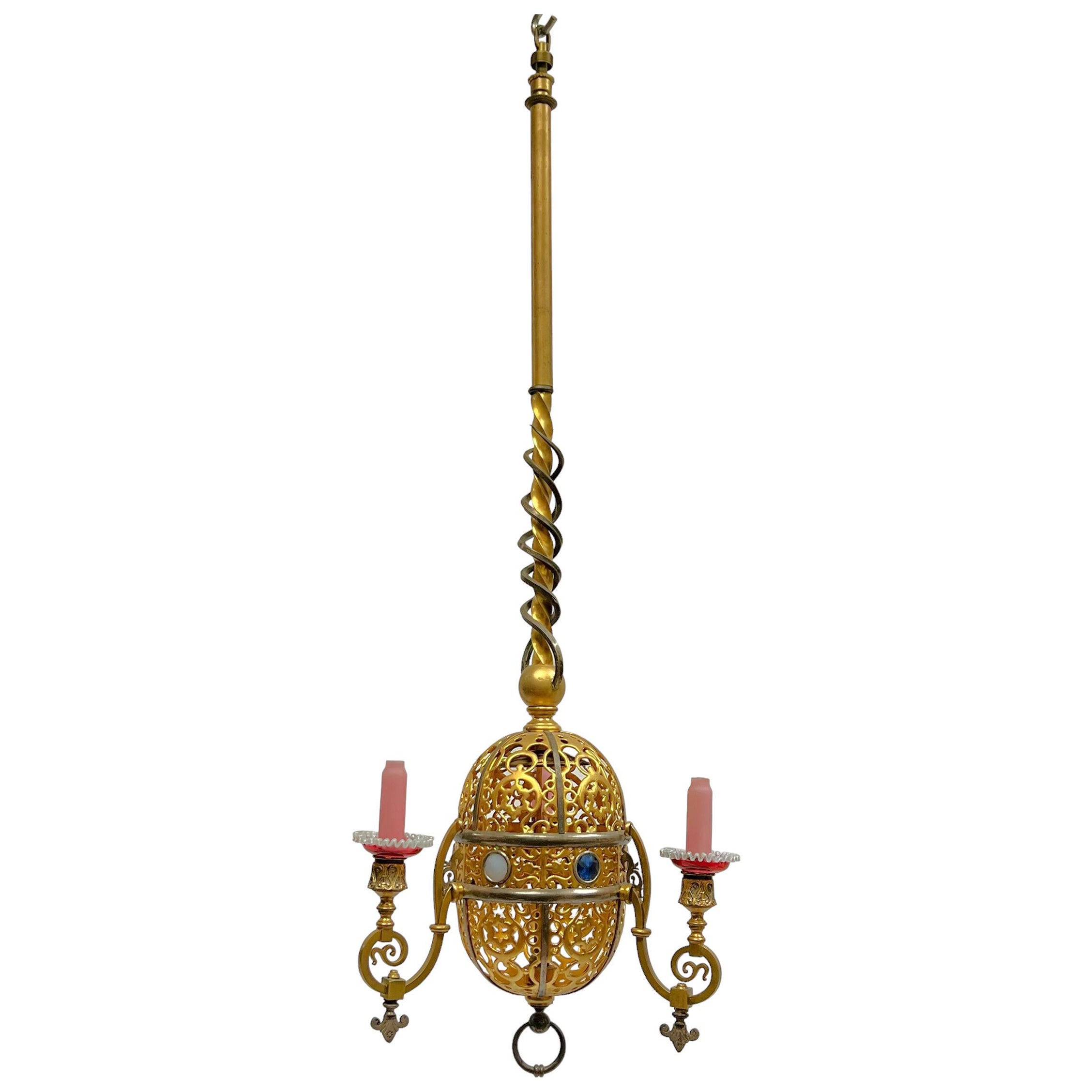 Turkish Style Gilt Metal and Steel Gas Light Chandelier For Sale