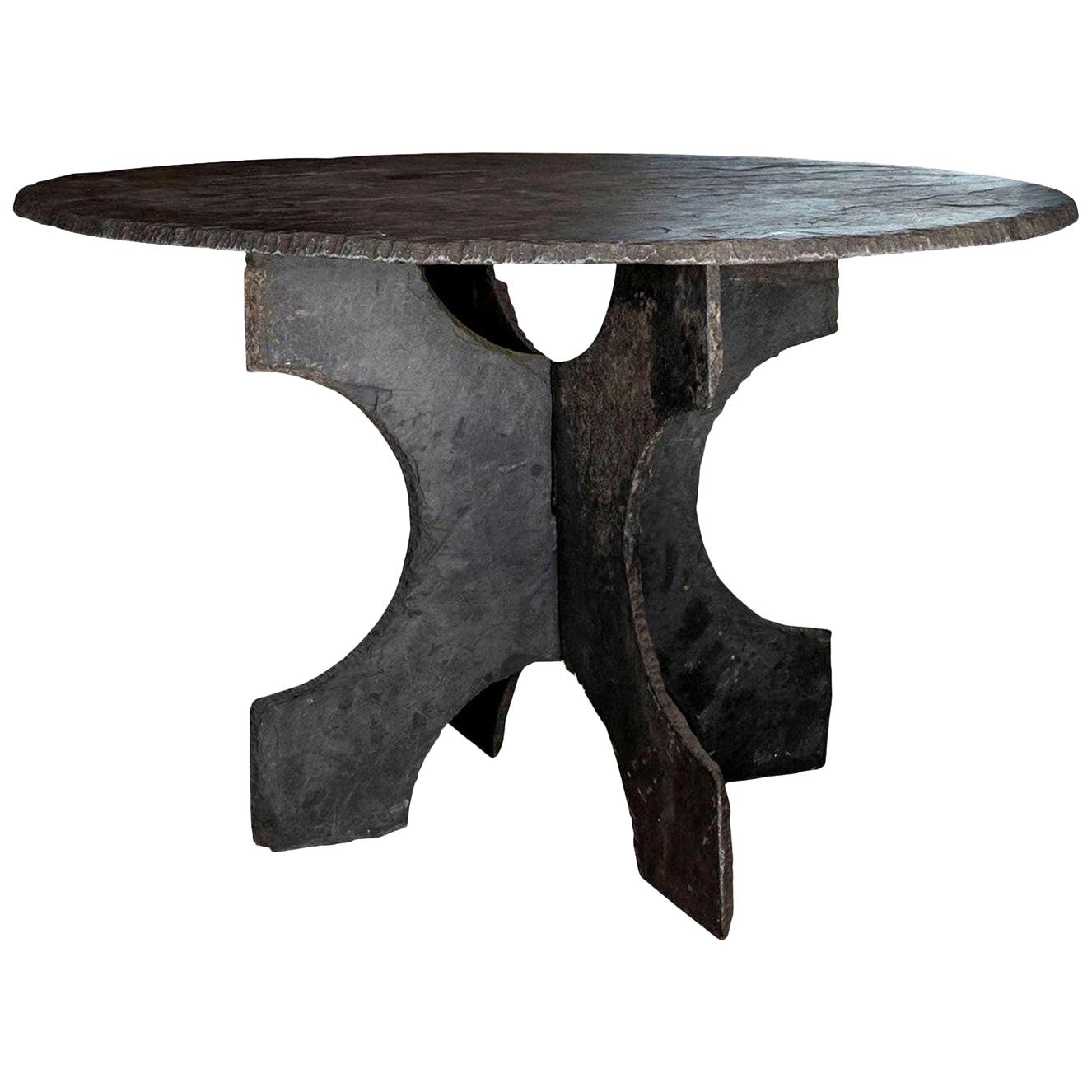 Large Round Vintage Slate Table