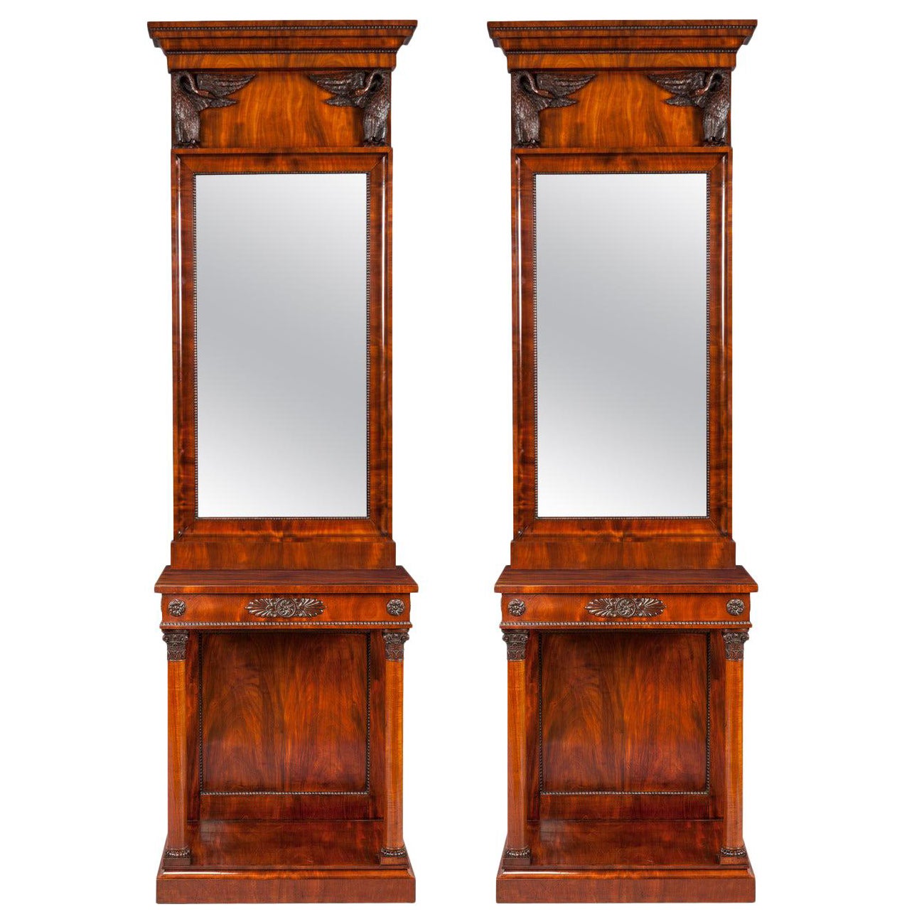 Pair of 19th Century Scandinavian Mahogany Console Tables and Mirrors For Sale