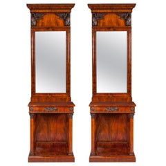 Pair of 19th Century Scandinavian Mahogany Console Tables and Mirrors