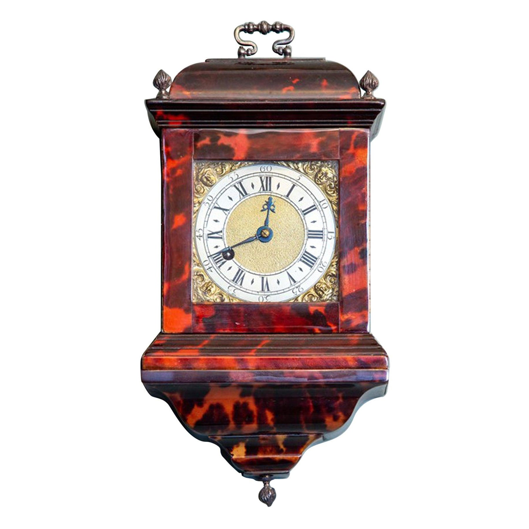 Tortoise Shell Travel Clock, Fusee Movement, with Oak Travel Case, circa 1780 For Sale