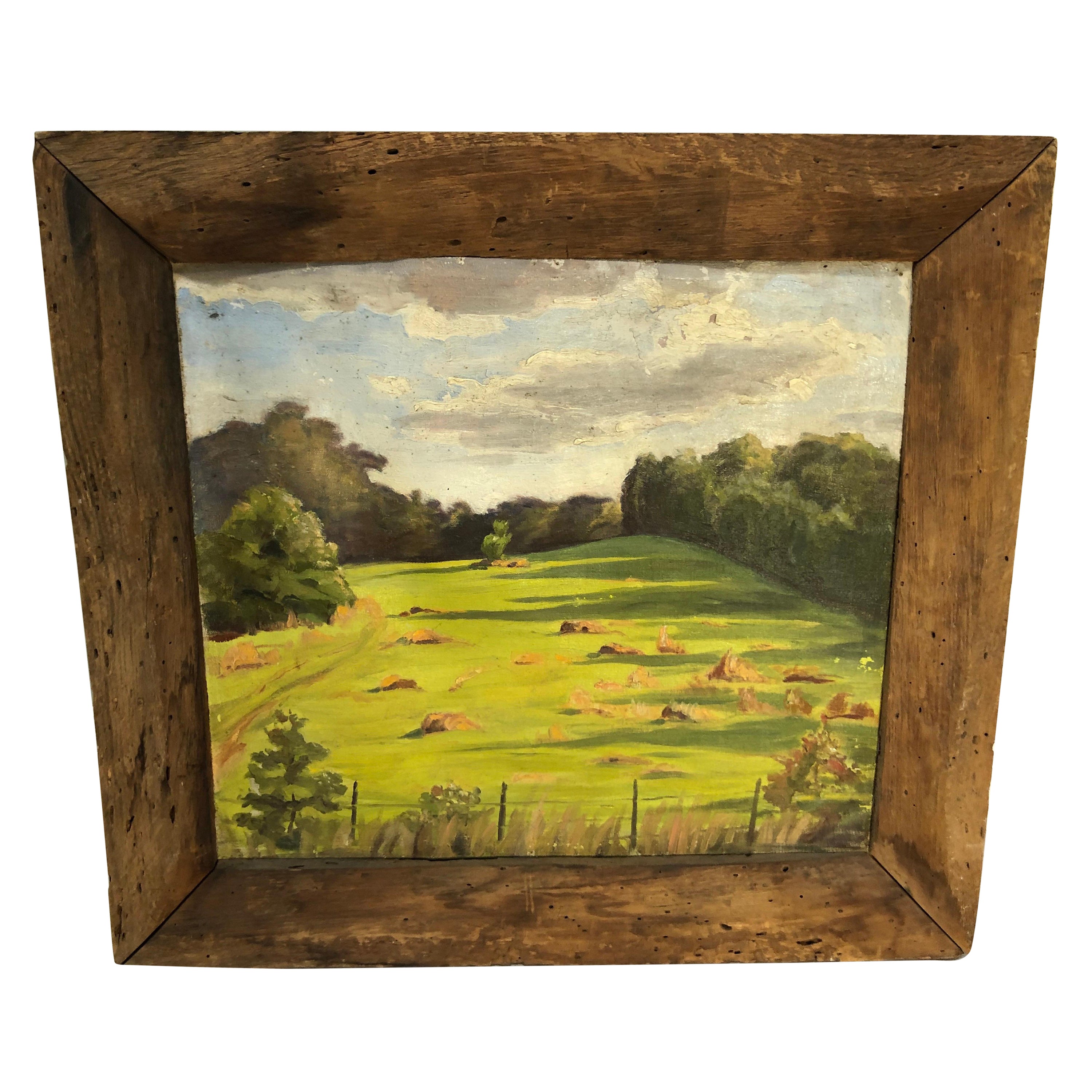 Bucolic Landscape in Primitive Barnwood Frame For Sale