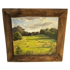Vintage Bucolic Landscape in Primitive Barnwood Frame