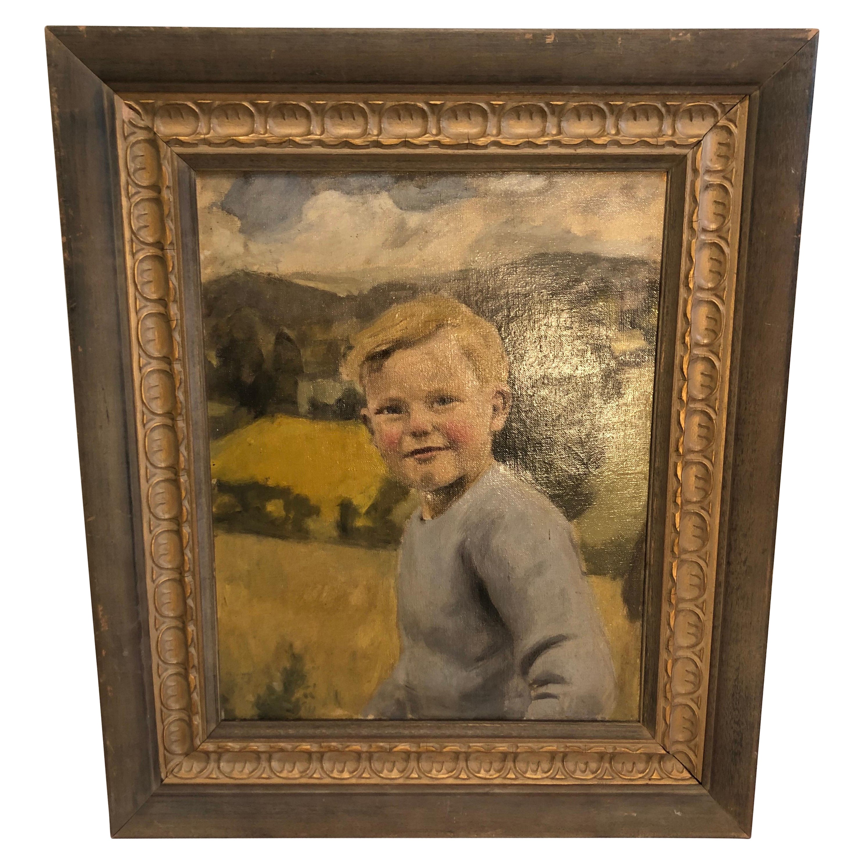 Oil on Canvas of German or Swiss Alps Youth circa 1930's  For Sale