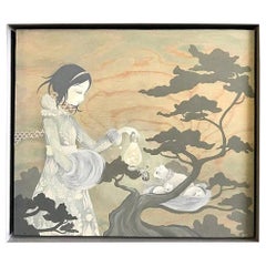 Amy Sol Korean American Signed Original Framed Painting on Wood Charm Lantern