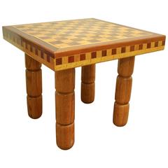 Postmodern Oak and Walnut Inlay End Table, circa 1980