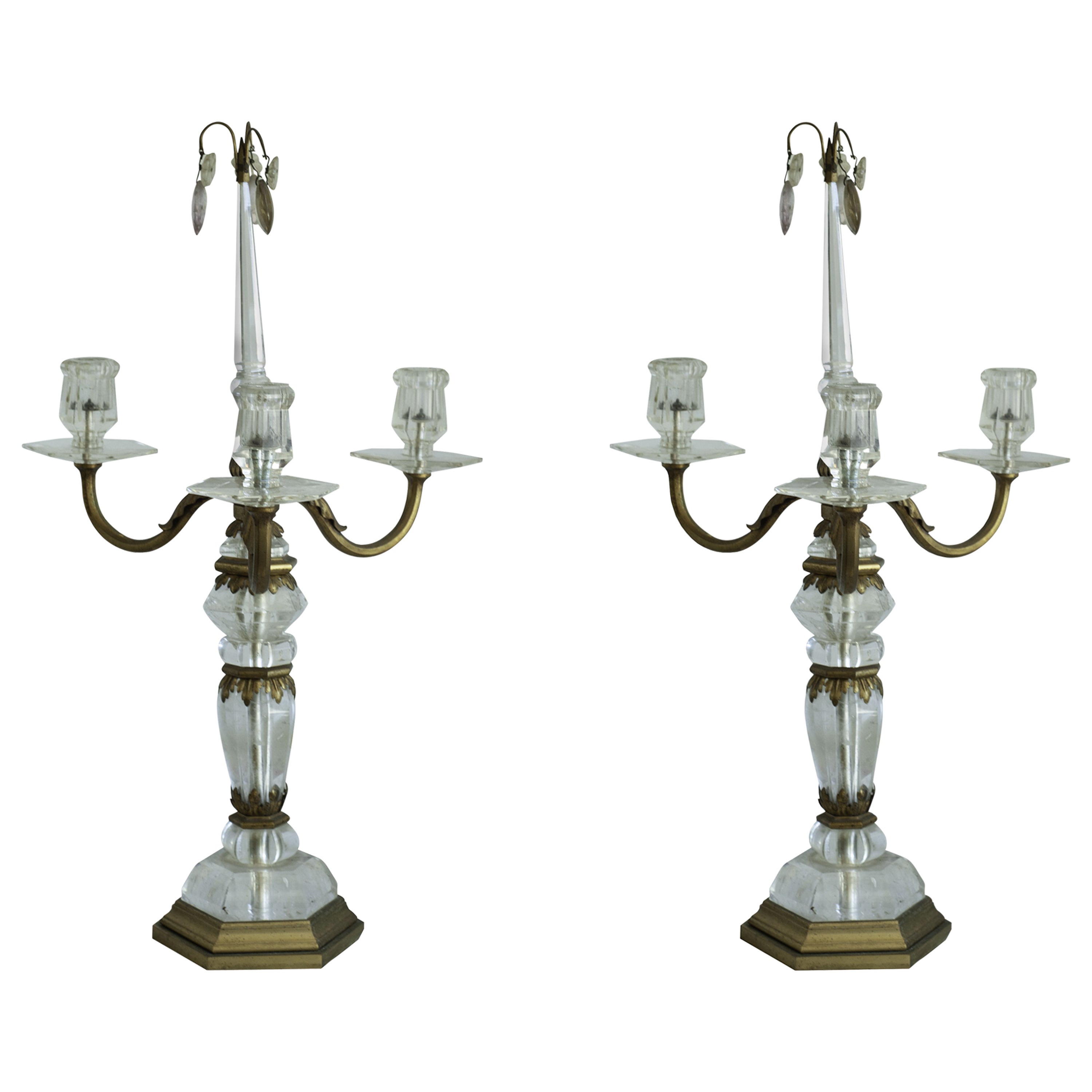 Pair of Antique Bohemian Cranberry Cut Crystal Candelabra For Sale at