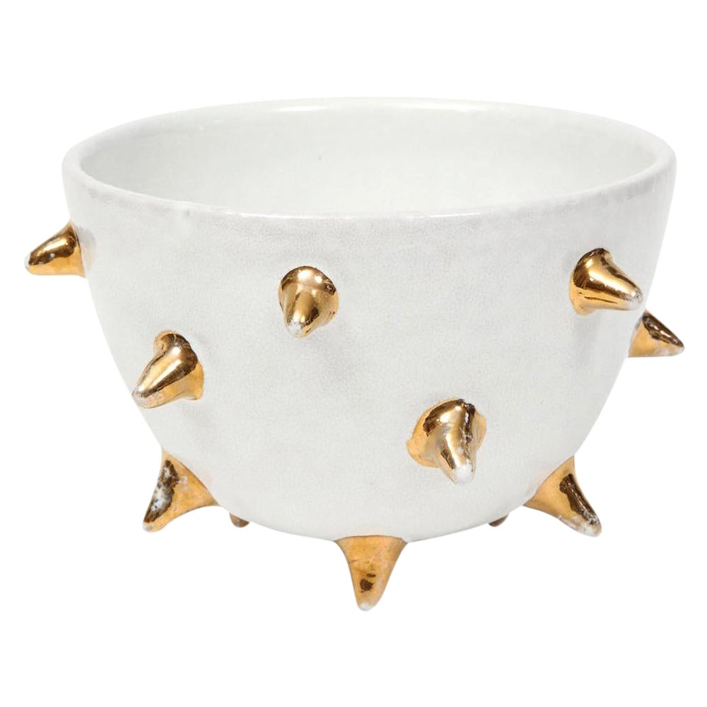Bitossi Bowl, Ceramic, White, Gold Spikes, Signed For Sale