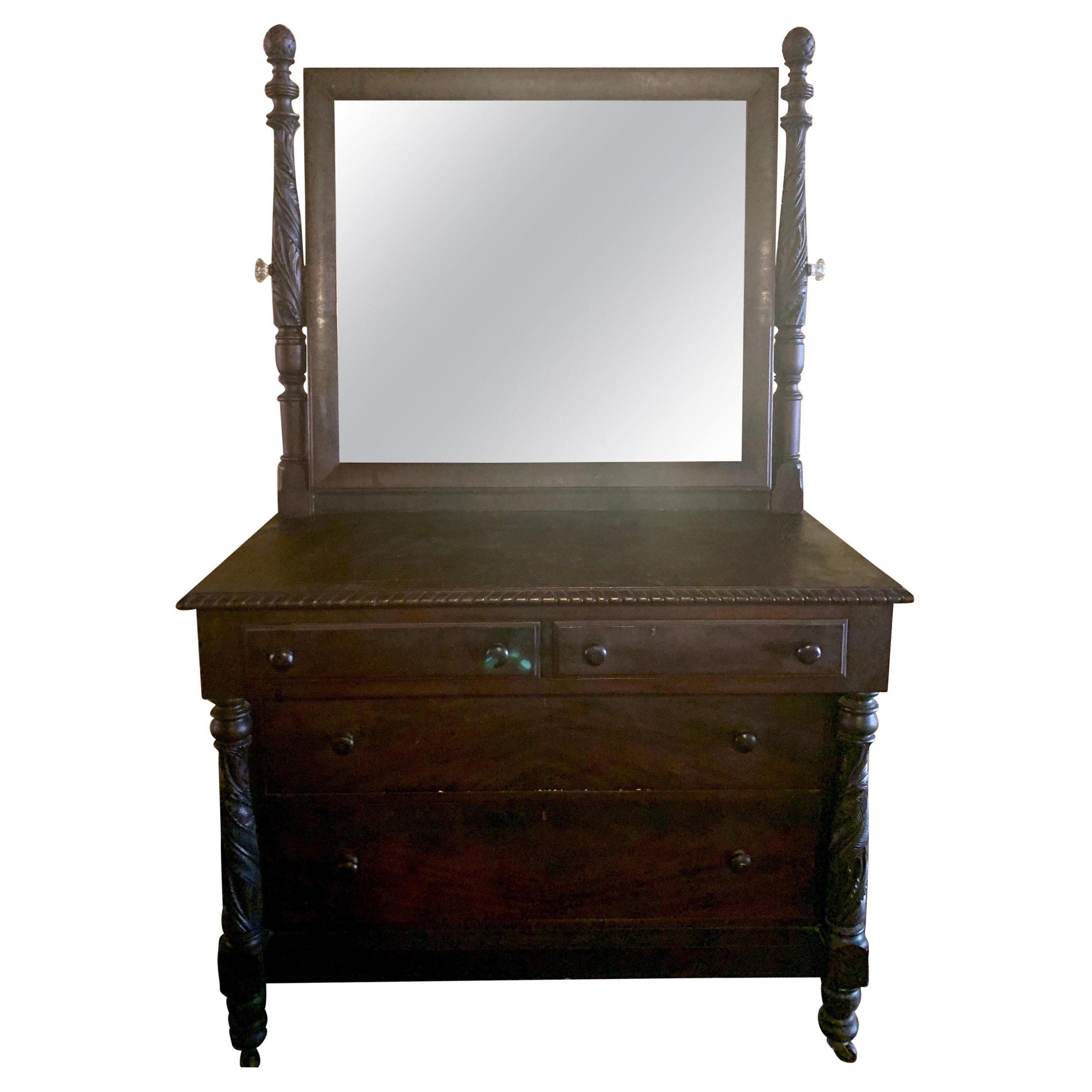 Antique American Mahogany Chest and Mirror, circa 1860 For Sale