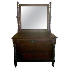 Ancienne commode et miroir américaine en acajou, vers 1860