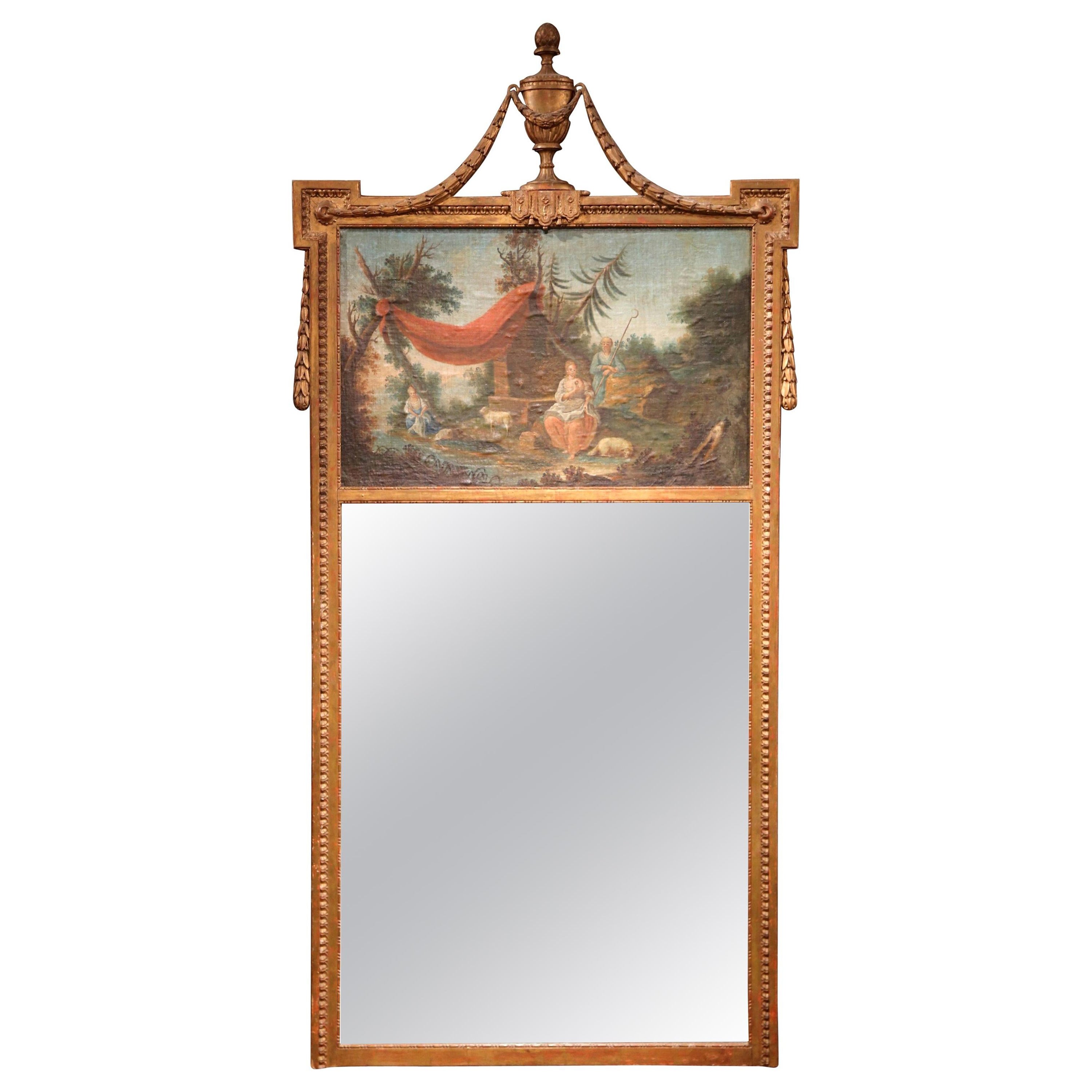 18th Century French Louis XVI Carved Giltwood Wall Trumeau Mirror from Provence