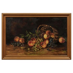 Antique 19th Century American Framed Still-Life Painting Depicting Peaches and Grapes