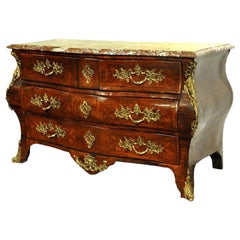 18th Century French Regence Bombe Rosewood Chest of Drawers with Red Marble Top