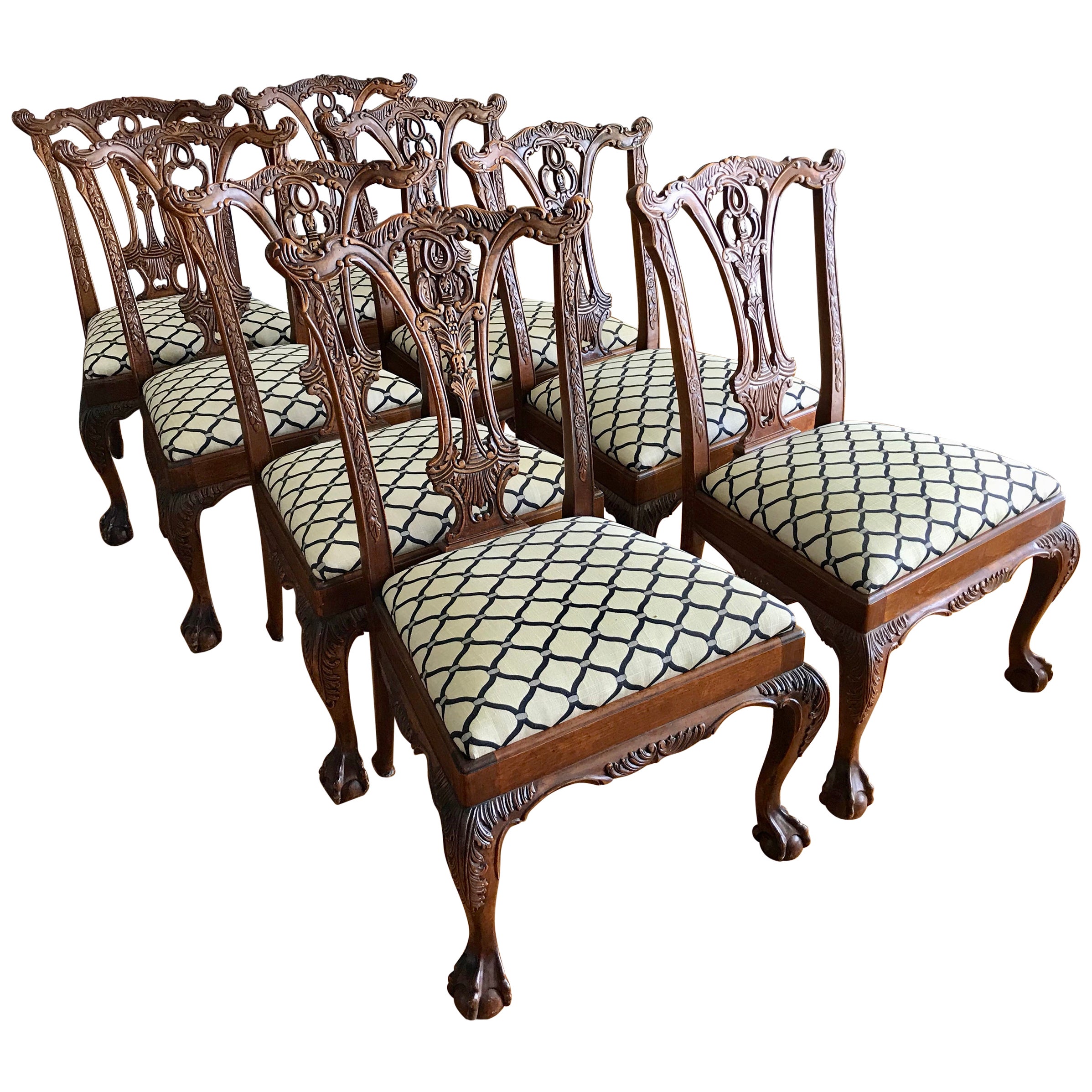 Set of Six Irish Chippendale Style Mahogany Dining Chairs For Sale at