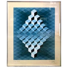 Vintage Yvaral Jean-Pierre Vasarely Signed Geometrical French Opt-Art Color Screen Print