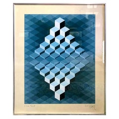 Paravent géométrique français Opt-Art en couleur signé Yvaral Jean-Pierre Vasarely