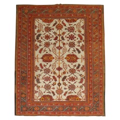 Zabihi Collection Ivory Field Antique Turkish Oushak Carpet