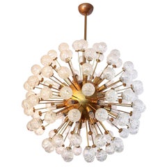 Starburst Sputnik Chandelier with Brass Frame and Flower Shaped Glass, 1980s