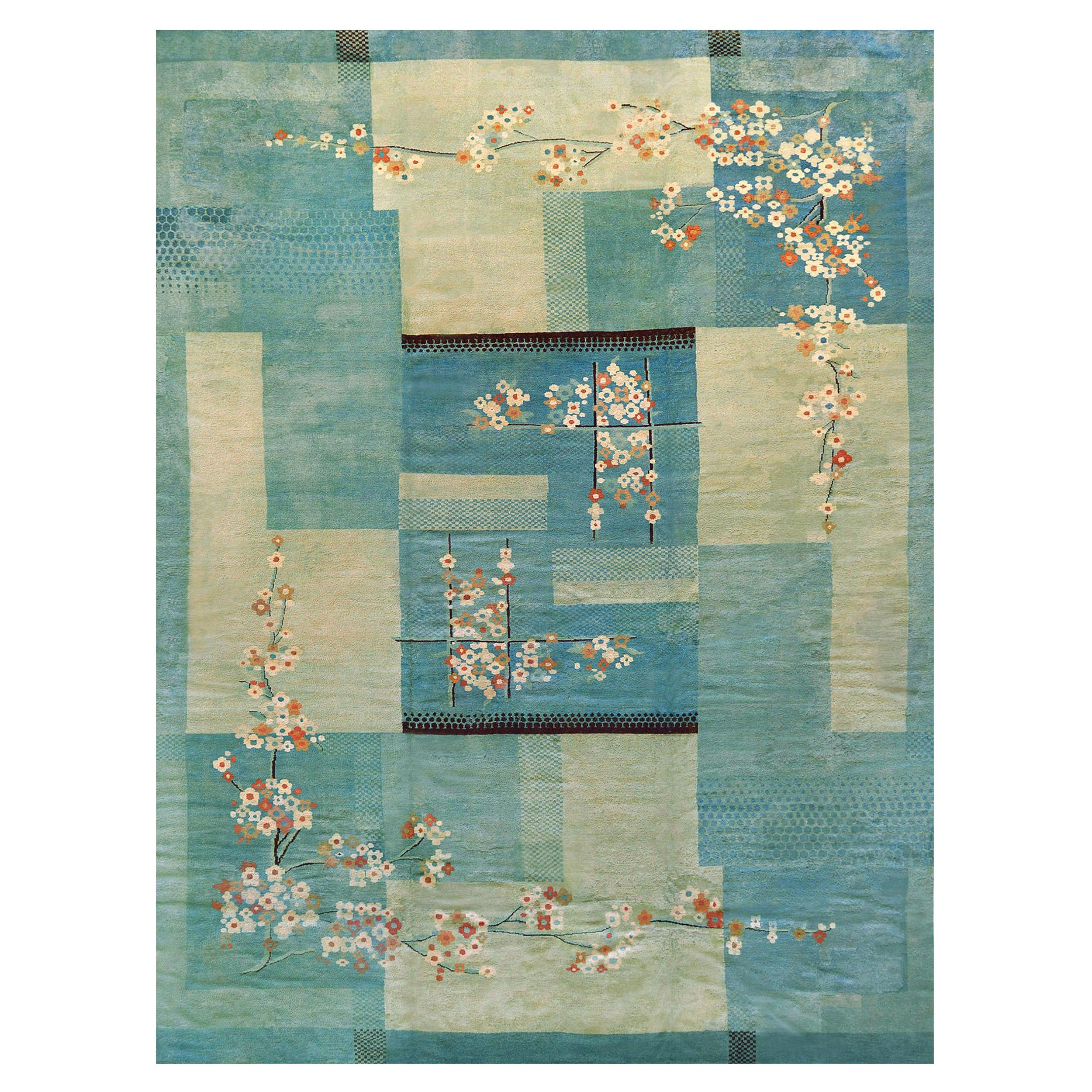 Alfombra de lana china de principios del siglo XX tejida a mano en estilo Deco