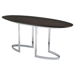 Vintage Oval Dining Table in Chrome-plated Steel and Black Lacquered Wood