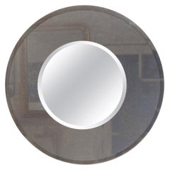 Retro Large Italian Fontana Arte Style Round Beveled Mirror