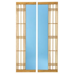 Ettore Sottsass Style Oak and Blue Glass Two-Piece Mirror