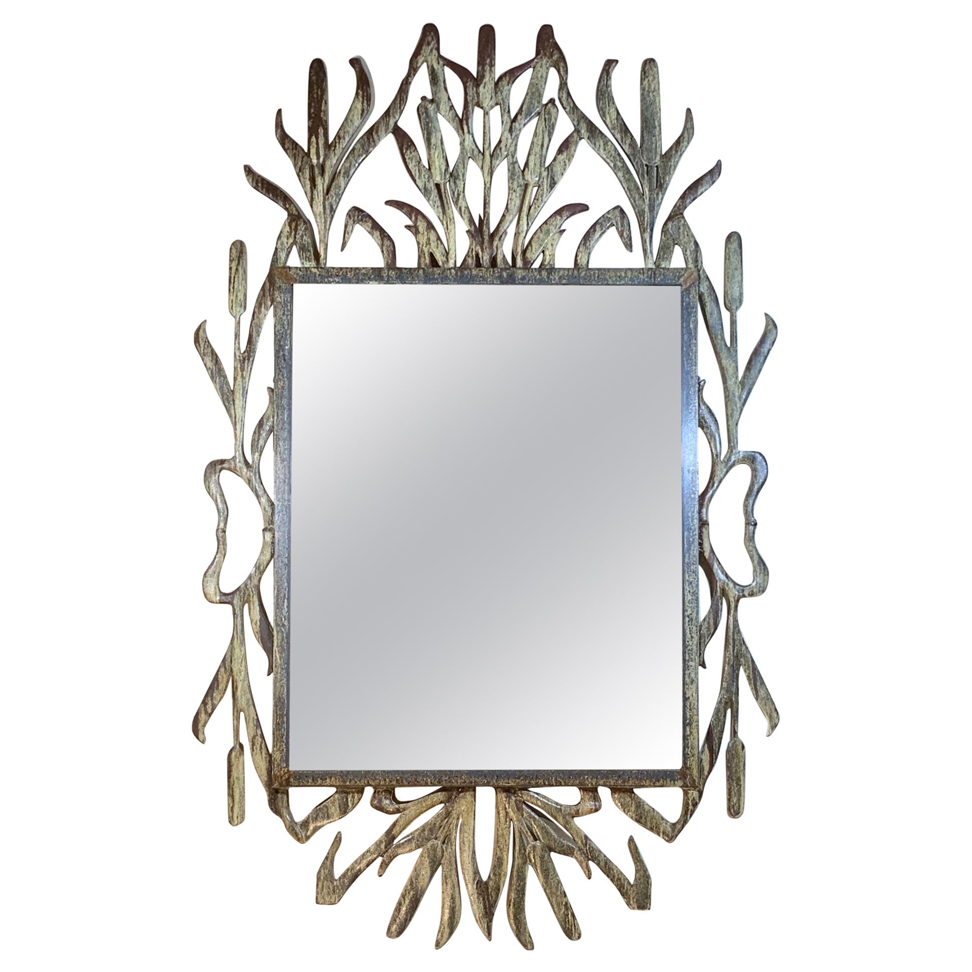 Large Industrial Heavy Wrought Iron Mirror For Sale at 1stDibs