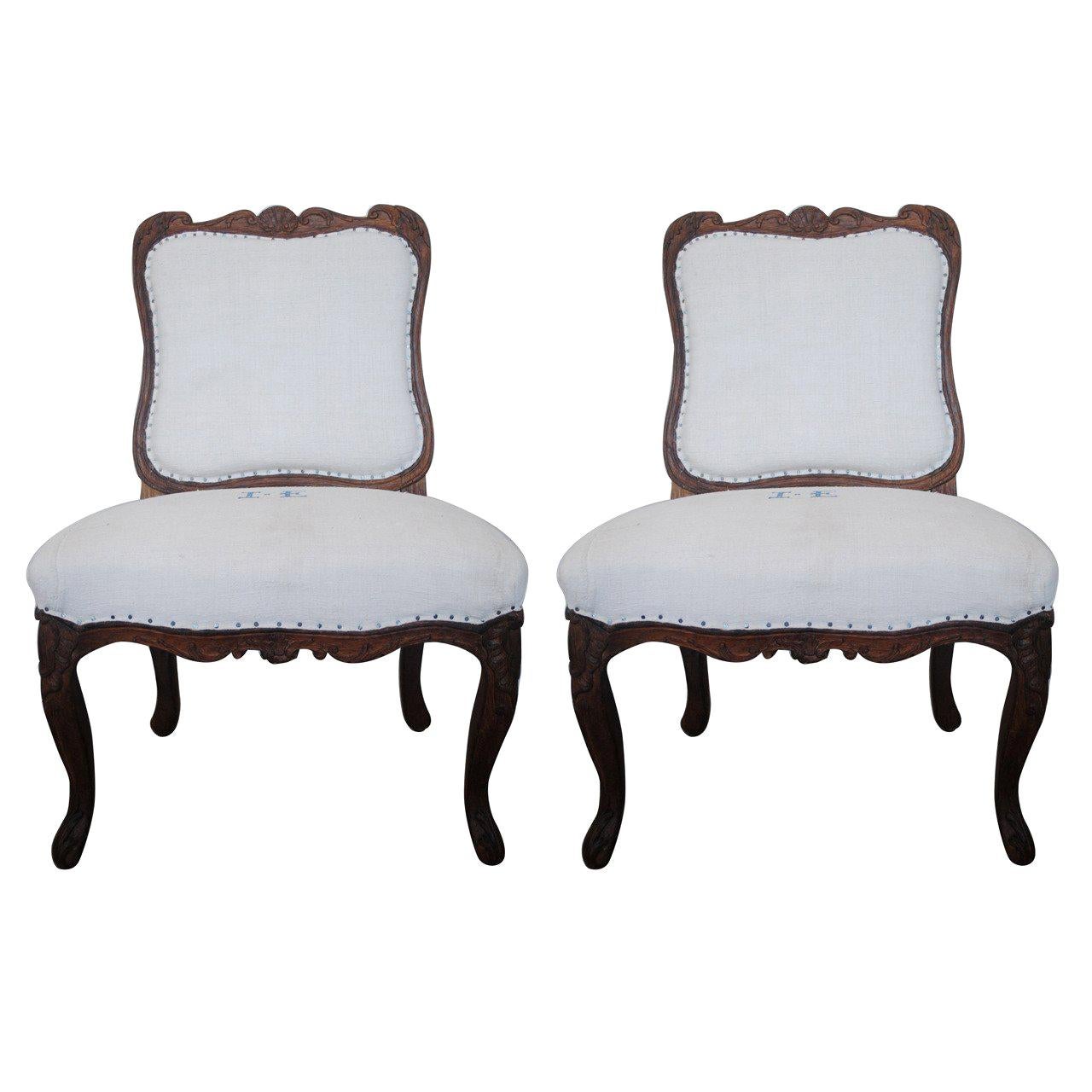Pair of 19th Century Chestnut Slipper Chairs For Sale