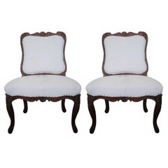 Antique Pair of 19th Century Chestnut Slipper Chairs