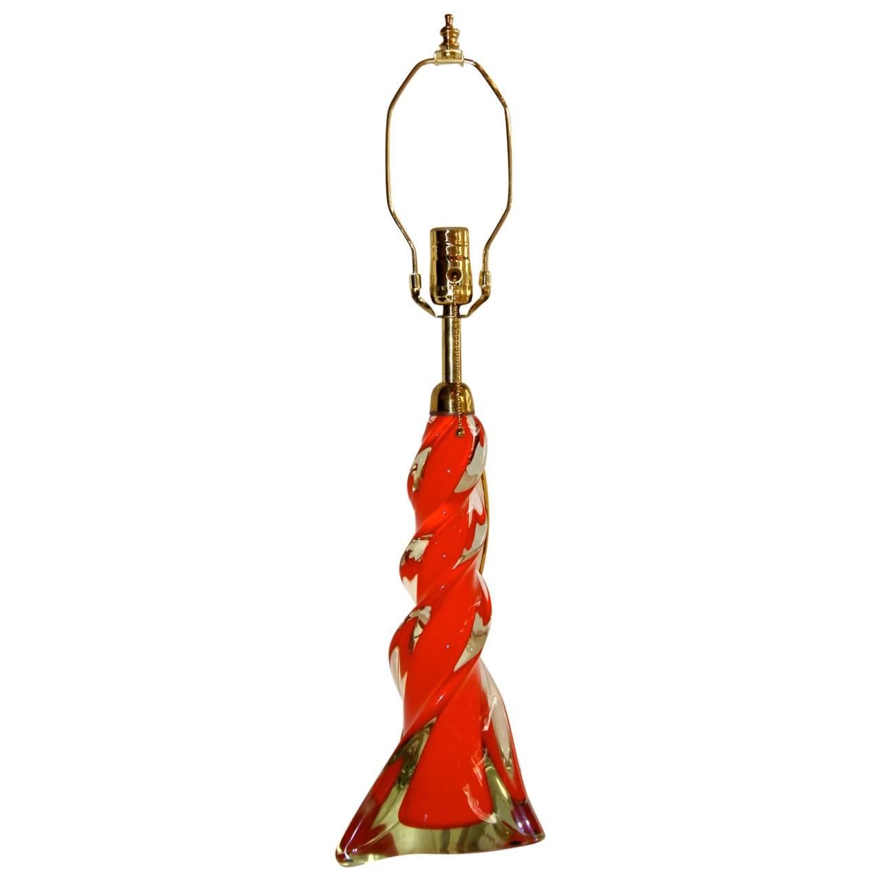 Single Murano Red & Clear Glass Lamp