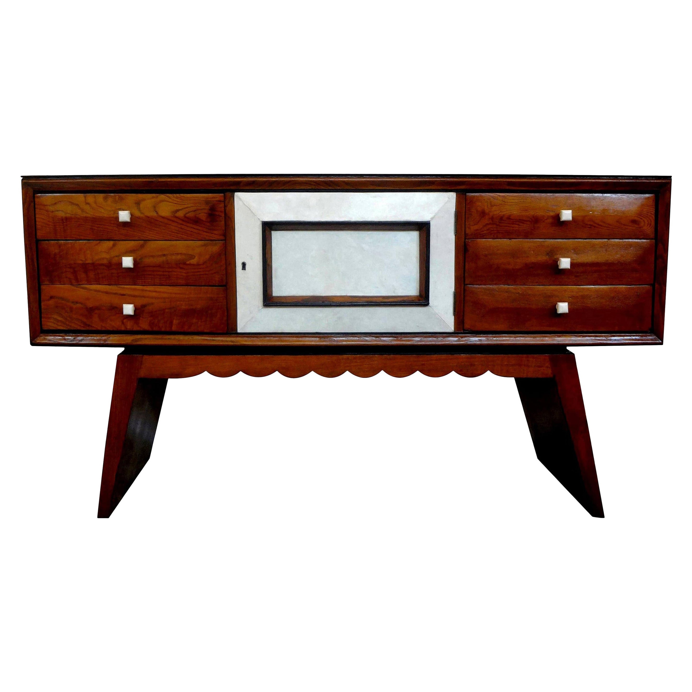 Italian Mid-Century Wood and Shagreen Credenza or Commode After Paolo Buffa