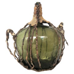 Rare to Find Green Blown Glass Demijohn from Southern Mexico, Mid 19th Century