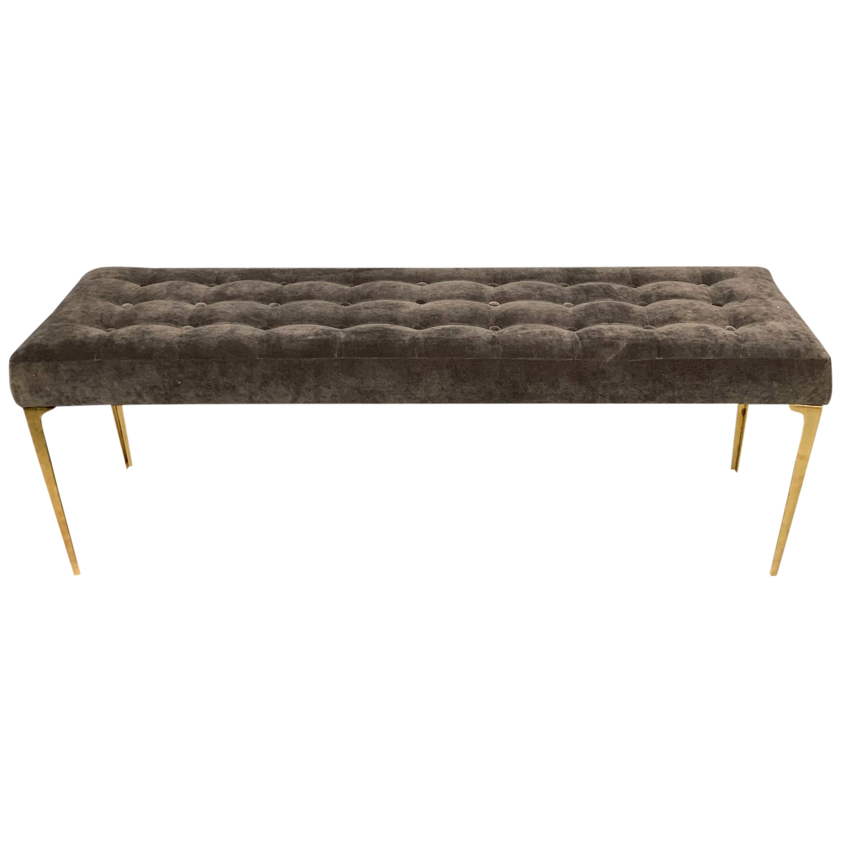 Modern Upholstered Long Bench with Mahogany Legs For Sale at 1stDibs