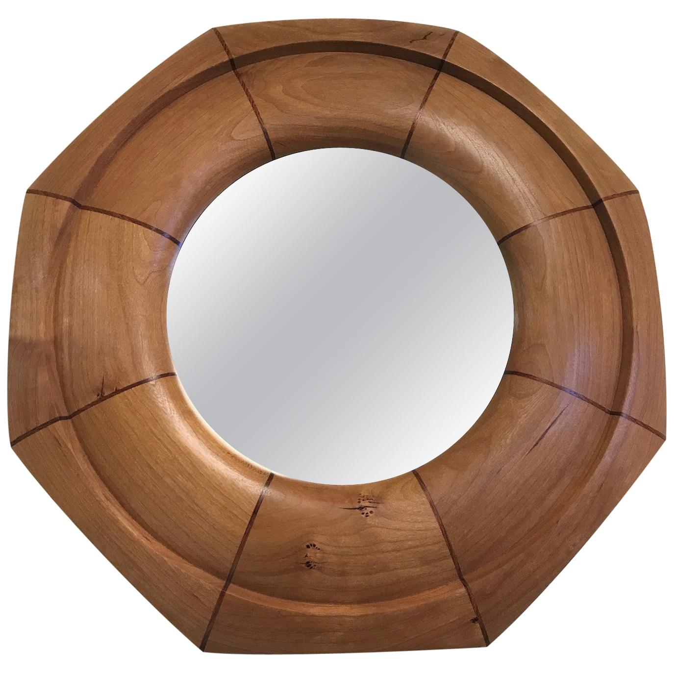 Custom Solid Cherrywood with Walnut Inlay Octagonal Mirror For Sale