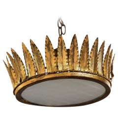 Vintage Spanish Gilt Metal Crown Ceiling Fixture