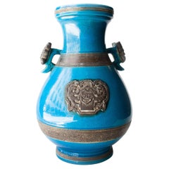 Oriental Ceramic Turquoise Vase, Asia, 1940